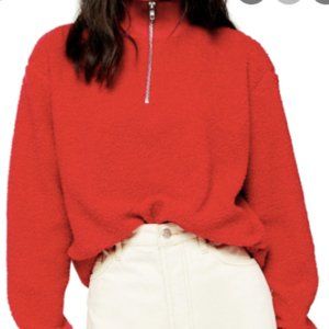 Topshop Fuzzy Red Half Zip Sweatshirt Small